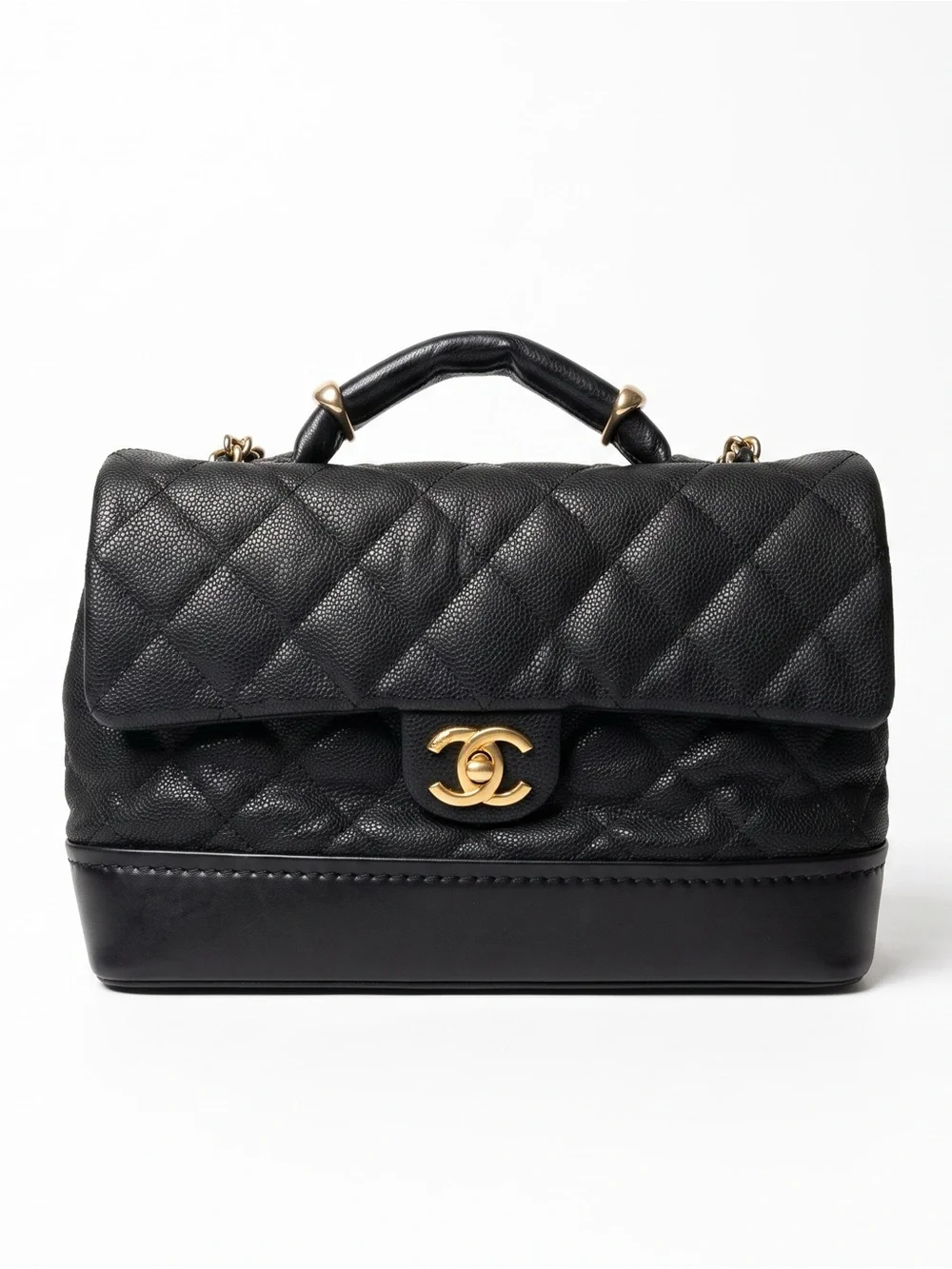 Authentic CHANEL globe trotter flap Black Quilted Top-Handle Satchel with Gold